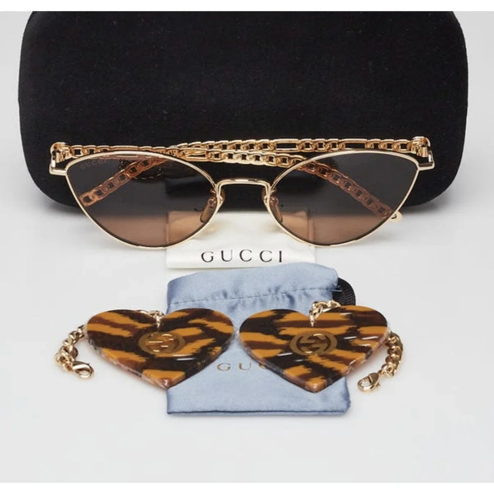 NWT Gucci GG0977S-002-57 Gold 57mm Sunglasses